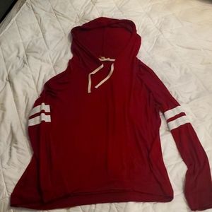 Hippie Rose from Macys, maroon colored tee shirt hoodie.